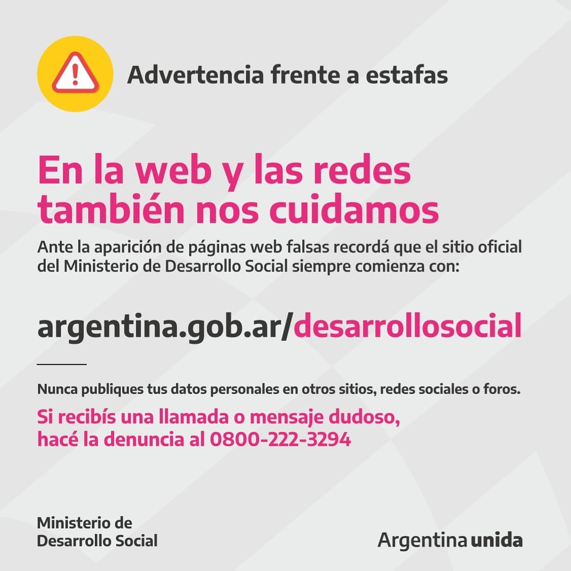 IMPORTANTE - ALERTA POR ESTAFAS POR PROGRAMAS SOCIALES