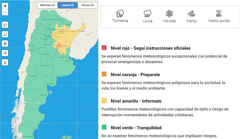 El SMN emitió una alerta por tormentas para Entre Rios